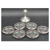 Glass Coasters & Weighted Sterling Candlestick