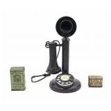 Candlestick Phone w/ Two Vintage Tins