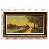 Framed Landscape Painting w/ Rural Scene