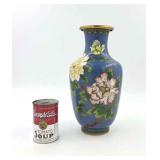 12" Blue Cloisonnï¿½ Vase w/ Floral Motif