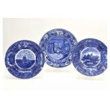 Three Blue Transferware Plates
