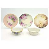 Hand-Painted Plates & Butters w/ Floral Designs