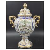Lidded Porcelain Urn w/ Gilded Handles & Motifs