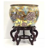 Gilt Floral Porcelain Fish Bowl on Stand