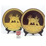 Pair Wooden Gilt Decorated Elephant Chargers