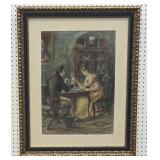 Signed Watercolor of Couple at Tea