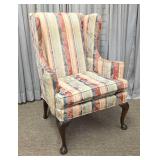 Queen Anne Wingback Chair w/ Striped Upholstery