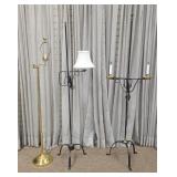 Brass Lamp & 2 Iron Candelabra Floor Lamps