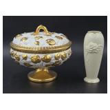 Leart Co. Gilt Covered Tureen & Lenox Vase