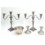 Rogers & Son Victorian Rose Candelabras & Pewter