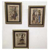 Three Framed Egyptian Papyrus Artwork