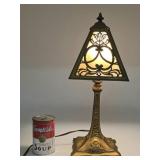 Four Panel Caramel Slag Glass Boudoir Lamp