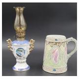 Unmarked Nippon Moriage Tankard and Lamp
