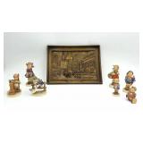 Hummel and Goebel Figures w/Carved Wood Relief