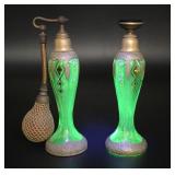 Pair Czechoslovakian Uranium Glass Perfume Bottles