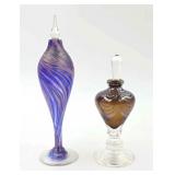 Two Signed Art Glass Perfume Bottles