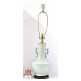 Celadon Glazed Ceramic Lamp w/ Brass Hardware