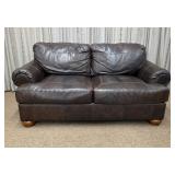 Brown Leather Loveseat w/ Rolled Arms