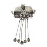 Sterling Silver Modernist Brooch w/Dangle Element