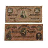 1864 Confederate $50 & $100 Notes