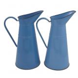Two French Blue Enameled Pitchers
