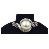 18K and Sterling Ring w/ Pearl & Diamond Accent