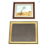 Framed Pastel by John Schmidt & Gilt Mirror