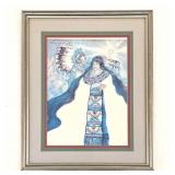 Framed Native American Art w/ Woman & Chief
