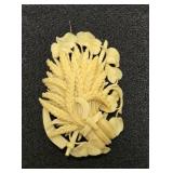 Victorian Carved Wheat Motif Brooch, Ivory Color