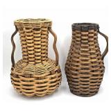 Two Rattan and Wooden Decorative Urns