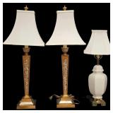 Ornate Gilt Metal Lamps w/ Single Porcelain Lamp