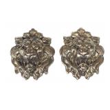 Silver Lion Head Clip Earrings