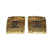 Chanel Double C Square Clip Earrings