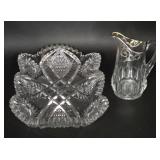 Silver Overlay Pitcher & Cut Glass Ice Cream Tray