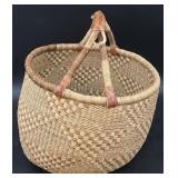 African Bolga Basket w/ Leather Trim