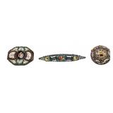Three Italian Micro Mosaic Brooches