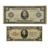 1914 & 1928 $20 Bills, Federal Reserve & Gold Cert