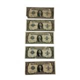 Five 1923 Series $1 Silver Certificates