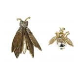 Two Insect Trembler Brooches w/Gem Accents
