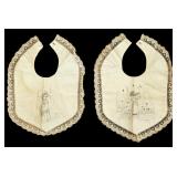 Lace-Trimmed Baby Bibs w/ Pen & Ink Illustration