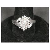 10K White Gold Ring w/ Cluster Diamond Design