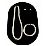 Pearl Necklace, Bracelet & Earring Set