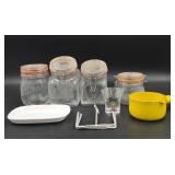 Glass Canisters & Pacault Vallauris Sauce Pot