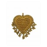 22K Gold Heart Pendant w/ Beaded Fringe Design