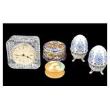 Crystal Clock, Decorative Eggs & Trinket Boxes