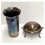 Silverplate Vase & Rotating Dome Warmer