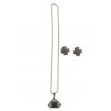 Sterling Necklace w/Marcasite Pendant & Earrings