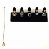 Eleven Rings & Cameo Pendant Necklace