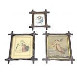 3 Prints in Walnut Victorian Leaf Motif Frames