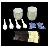 Celadon Porcelain Bowls, Spoons & Chopsticks Set